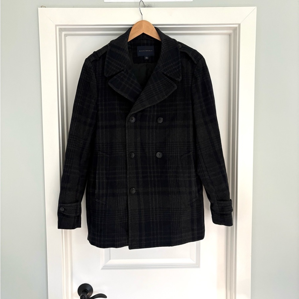Banana Republic Double-breasted wool plaid peacoat L